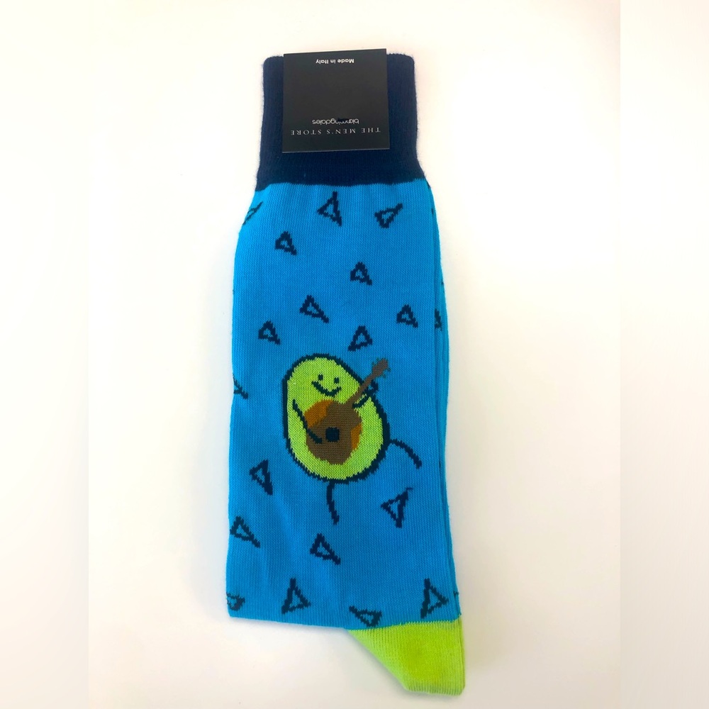Blue Socks with Avocado Guitar Design NWT Mens